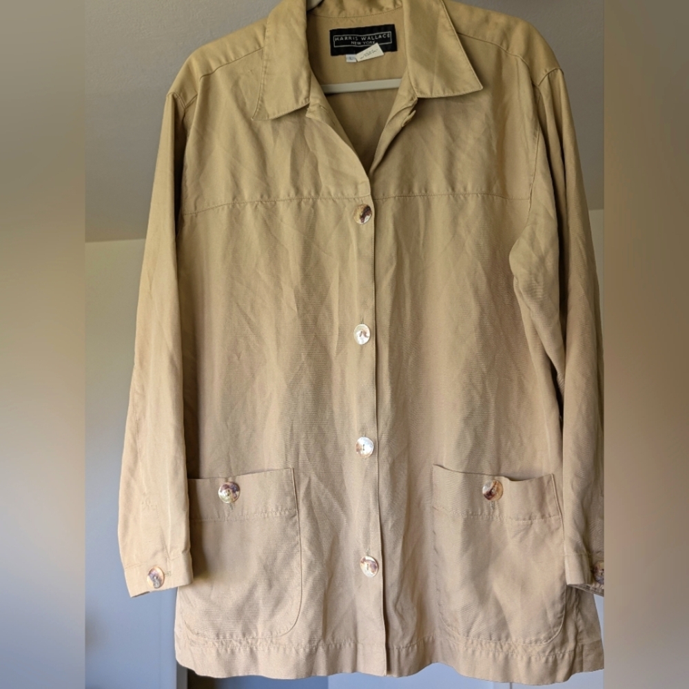 Harris Wallace New York Tan Button Up-- 100% Silk With Abalone Buttons